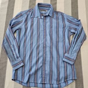 Made On Earth 2BU Blue Striped Casual Button Down Shirt with Classic Collar